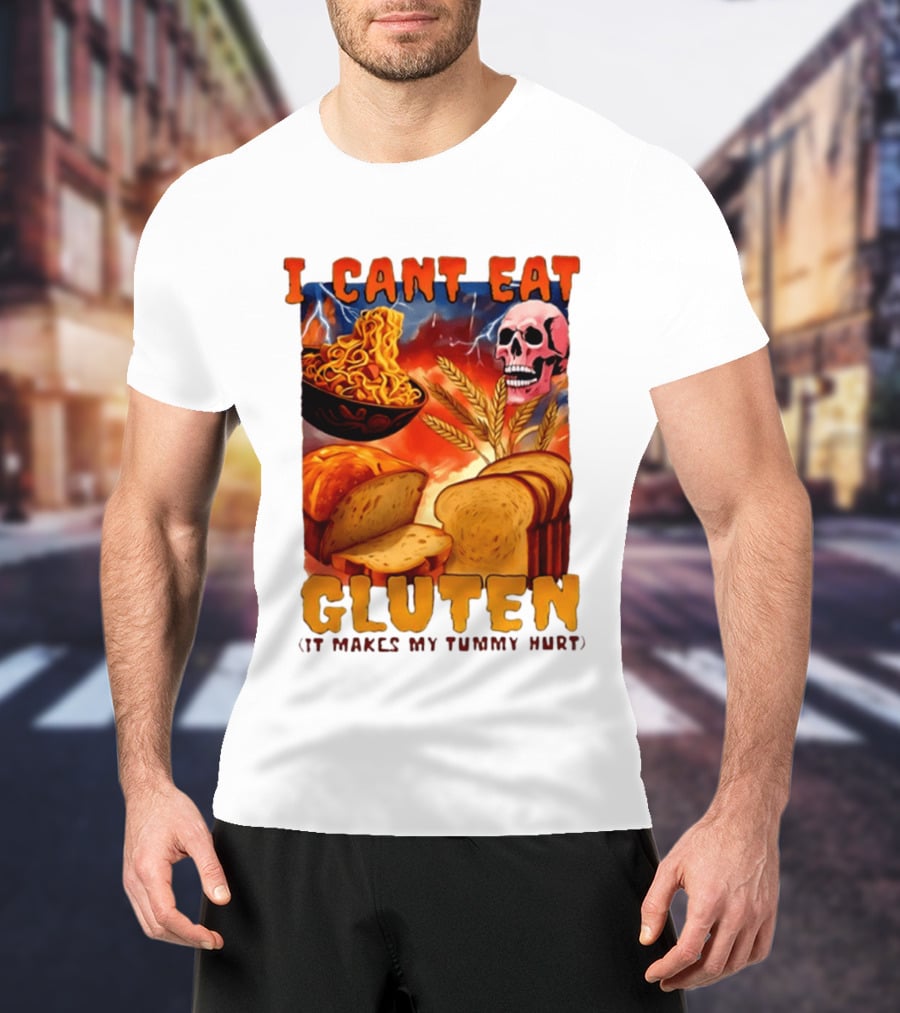 I Cant Eat Gluten Skull Bread Noodles Lightning T-Shirt