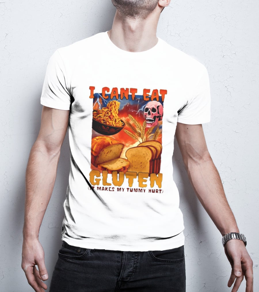 I Cant Eat Gluten Skull Bread Noodles Lightning T-Shirt