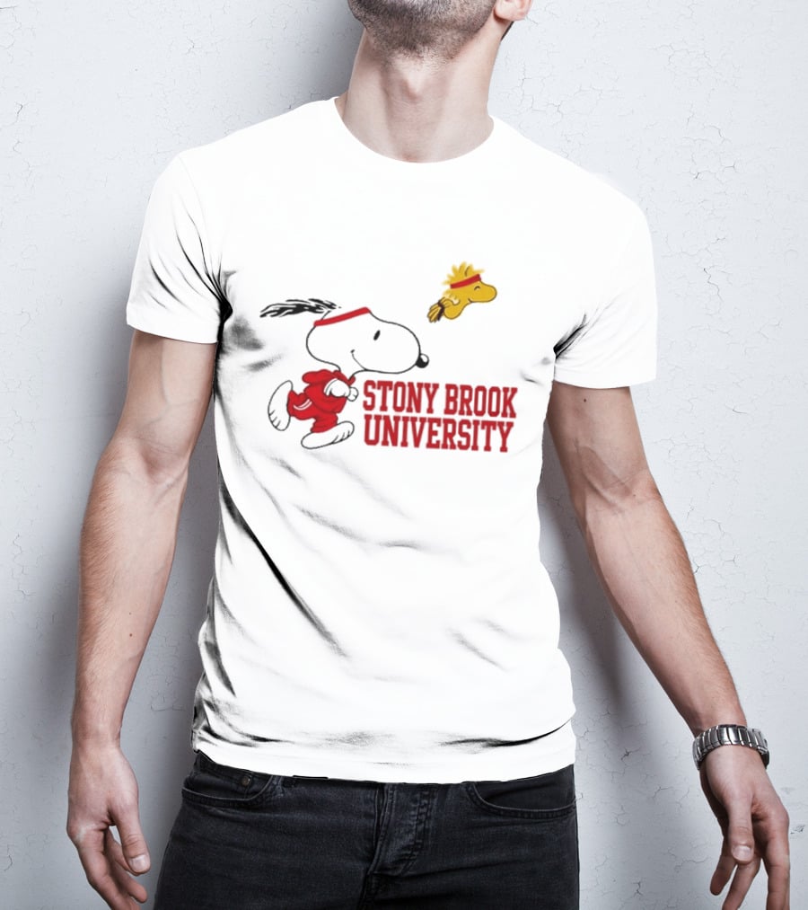 Snoopy And Woodstock Running Stony Brook University T-Shirt