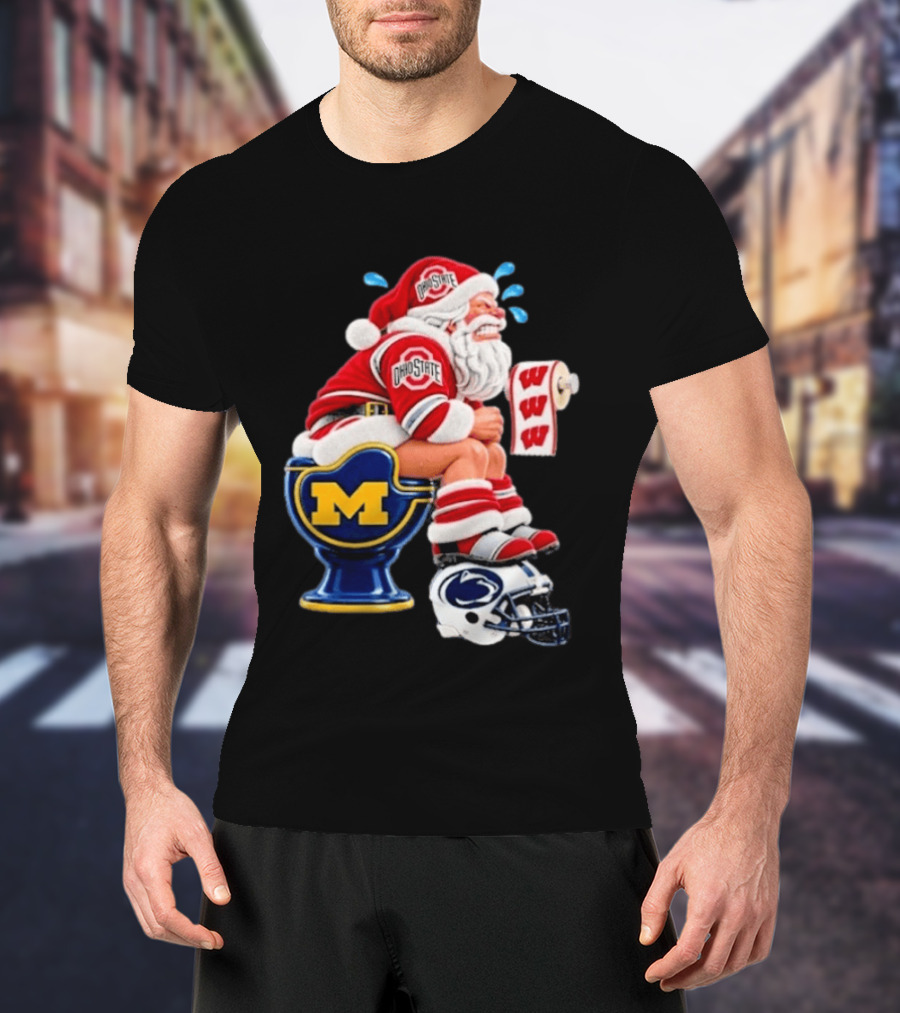 Big Ten College Football Santa Ohio State Michigan Penn State Wisconsin Christmas T-Shirt