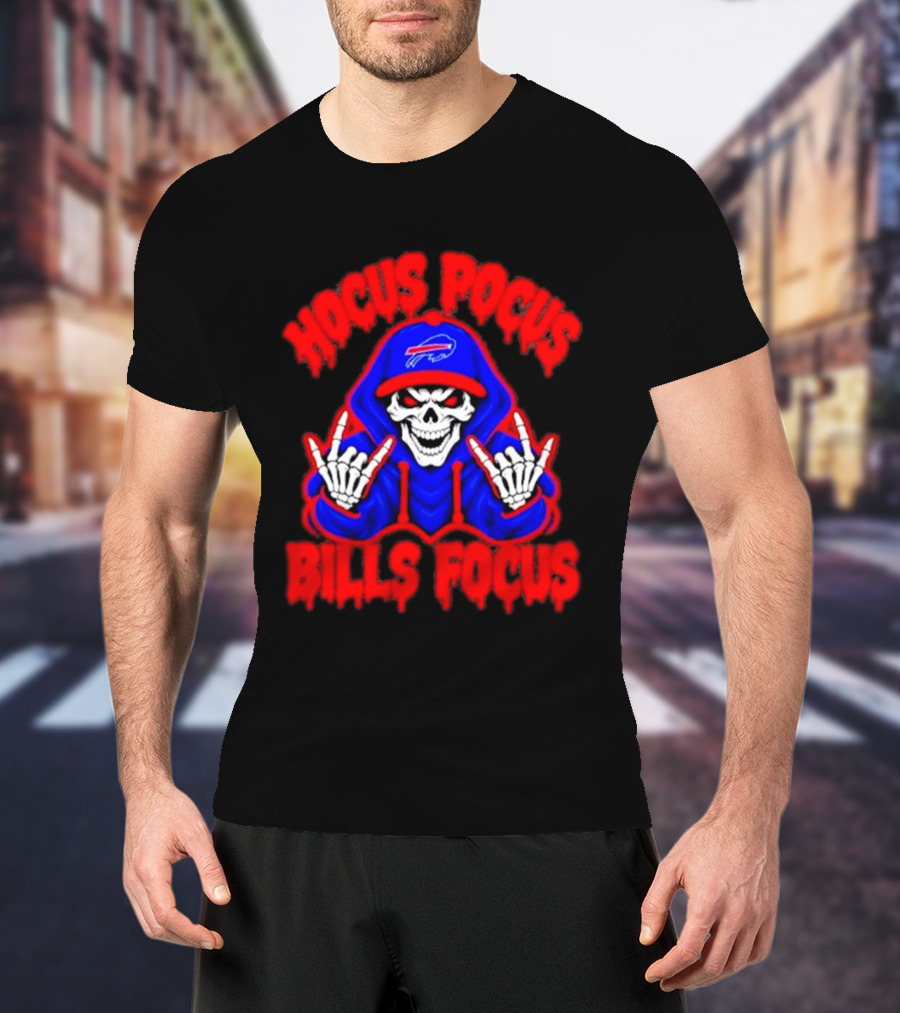 Hocus Pocus Bills Focus Buffalo Bills Skull Skeleton Fan T-Shirt