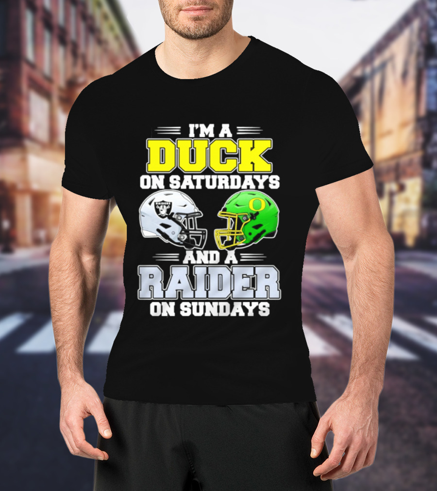 I'm A Duck On Saturdays And A Raider On Sundays Football Helmet T-Shirt