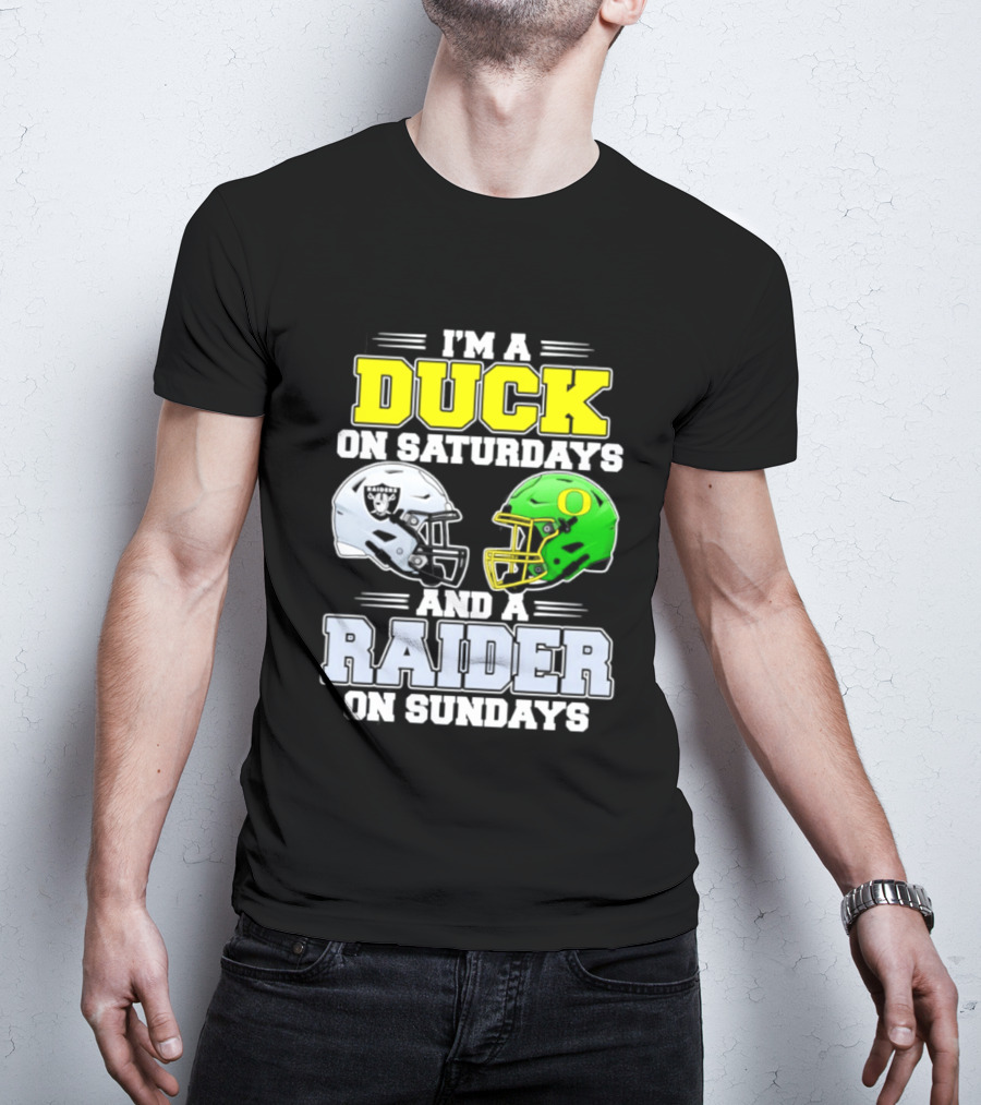 I'm A Duck On Saturdays And A Raider On Sundays Football Helmet T-Shirt