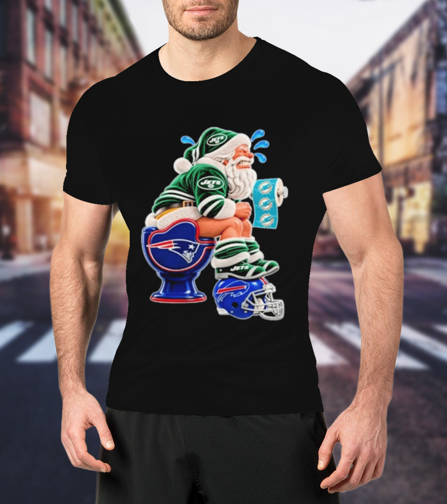 New England Patriots Miami Dolphins Buffalo Bills New York Jets Santa Football Christmas T-Shirt