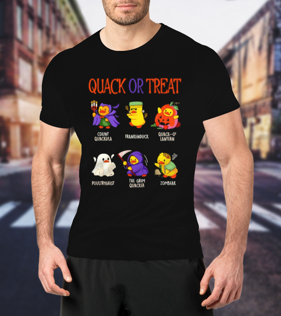 Quack Or Treat Count Quackula Frankenduck Quack O' Lantern Poultrygeist The Grim Quacker Zombeak T-Shirt