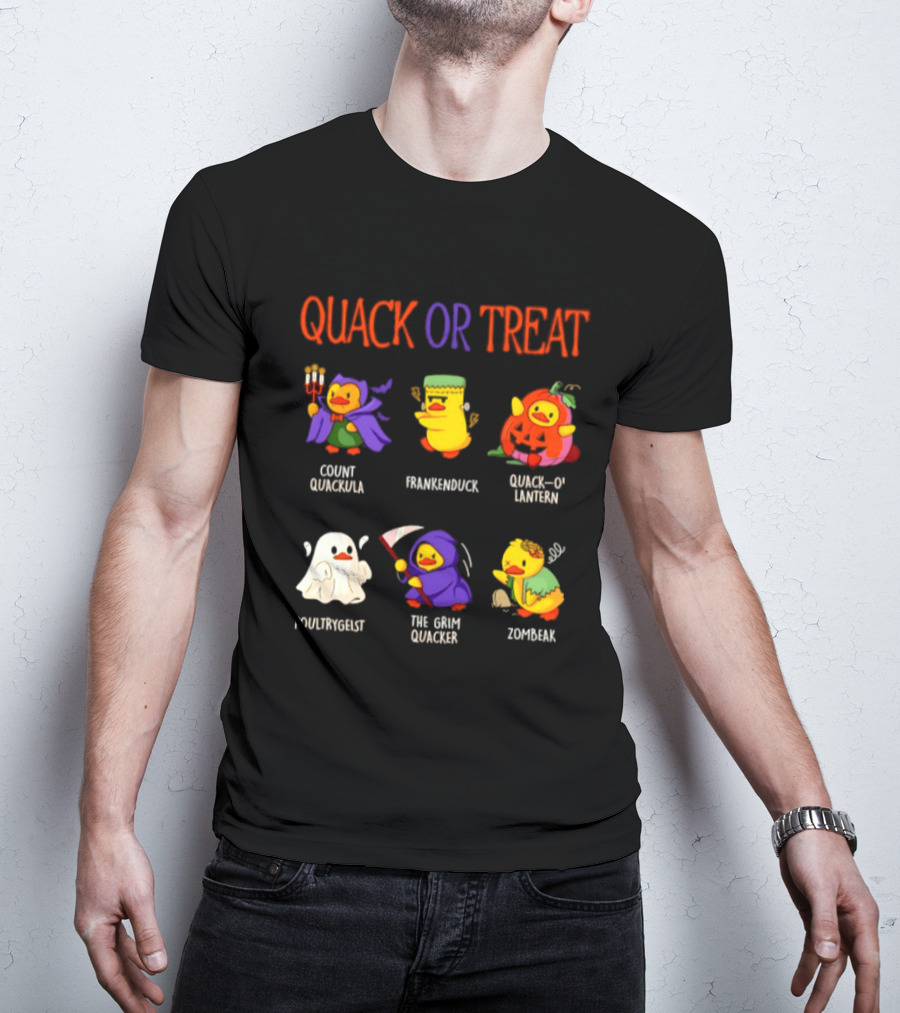 Quack Or Treat Count Quackula Frankenduck Quack O' Lantern Poultrygeist The Grim Quacker Zombeak T-Shirt