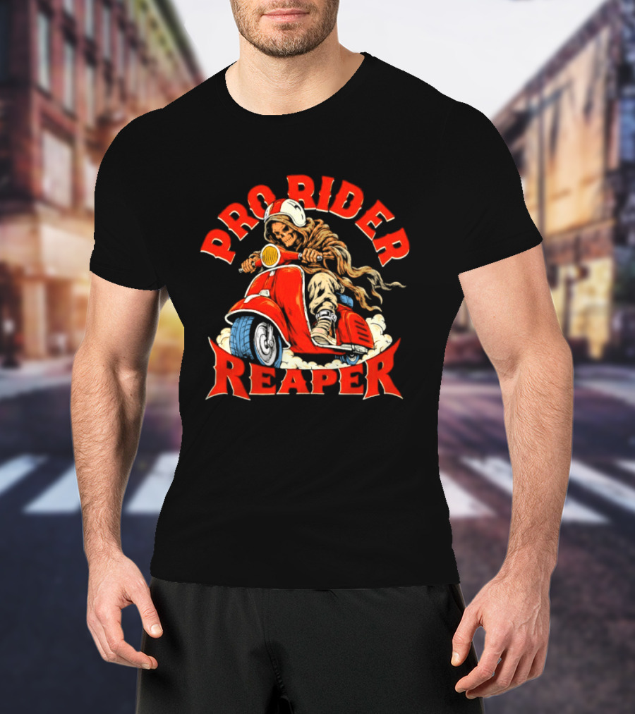 Pro Rider Reaper Skeleton Cartoon Motorcycle T-Shirt