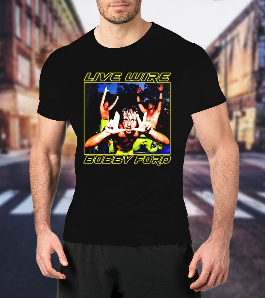 Live Wire Bobby Ford Wrestling Trio Action Pose T-Shirt