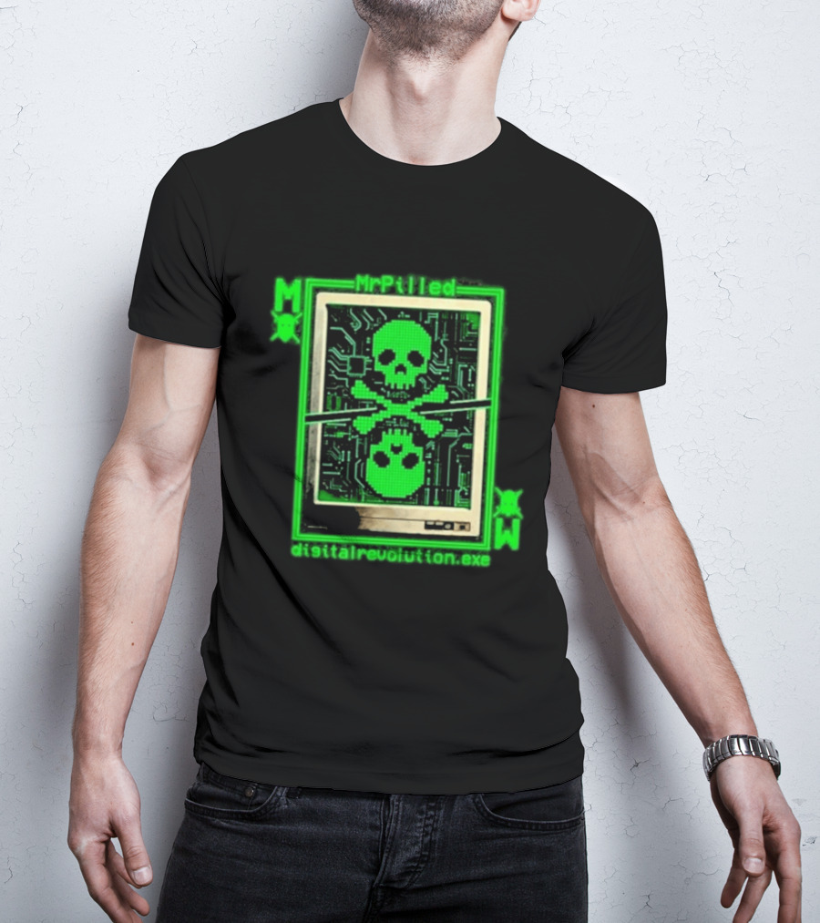 MrPilled DigitalRevolution.exe Hacker Cyber Circuitry Skull T-Shirt
