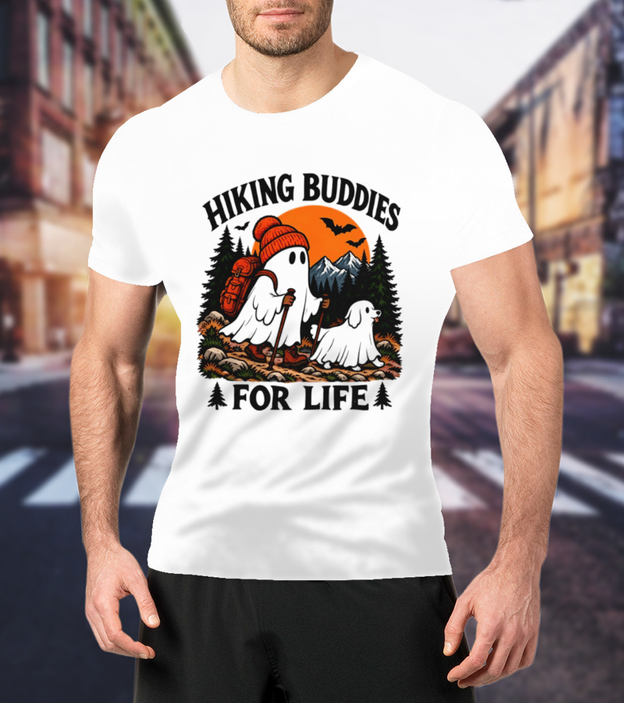 Hiking Buddies For Life Ghost And Dog Halloween Adventure T-Shirt