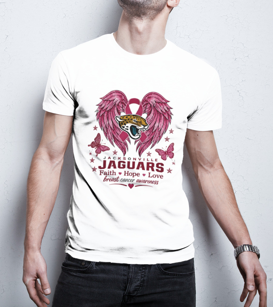 Jacksonville Jaguars Breast Cancer Awareness Faith Hope Love Wings T-Shirt