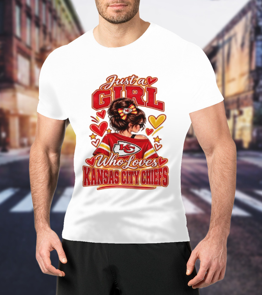 Just A Girl Who Loves Kansas City Chiefs KC Fan Heart Stars T-Shirt