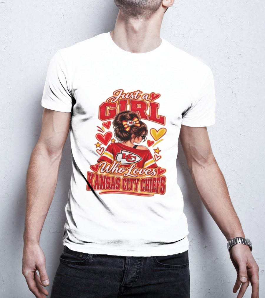 Just A Girl Who Loves Kansas City Chiefs KC Fan Heart Stars T-Shirt