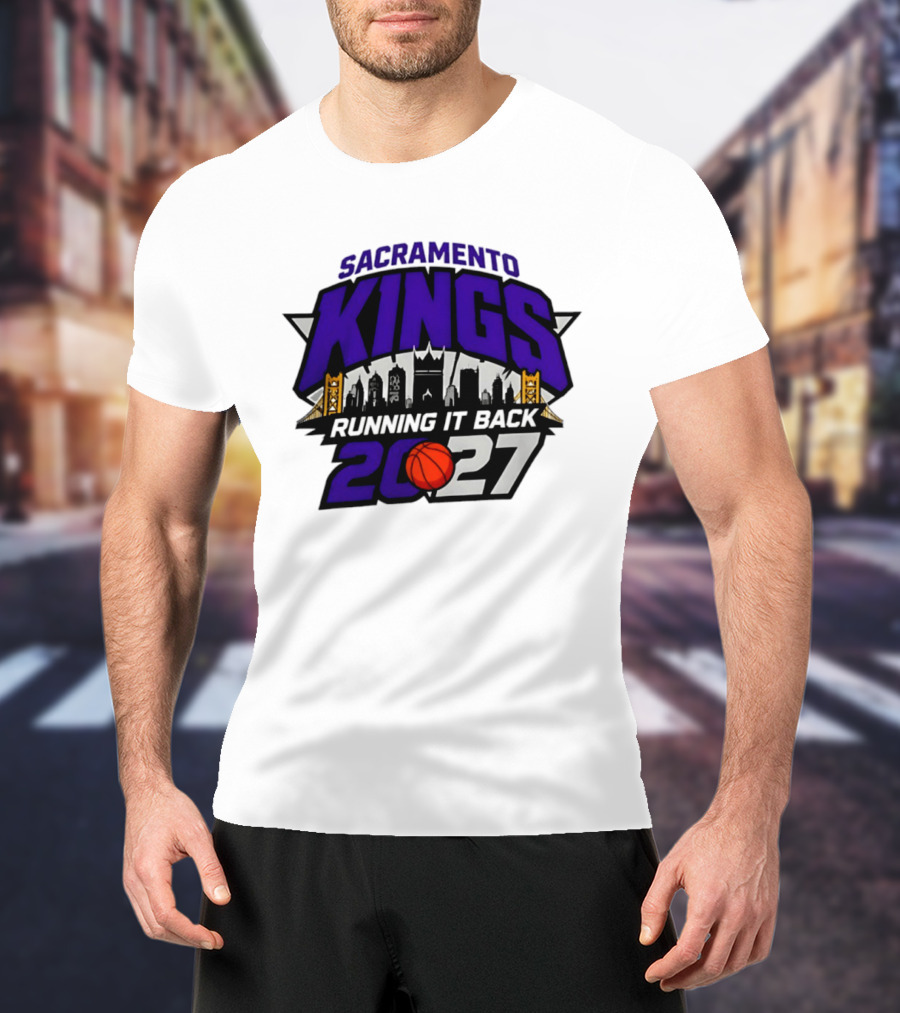 Sacramento Kings 2027 Running It Back Skyline Basketball T-Shirt