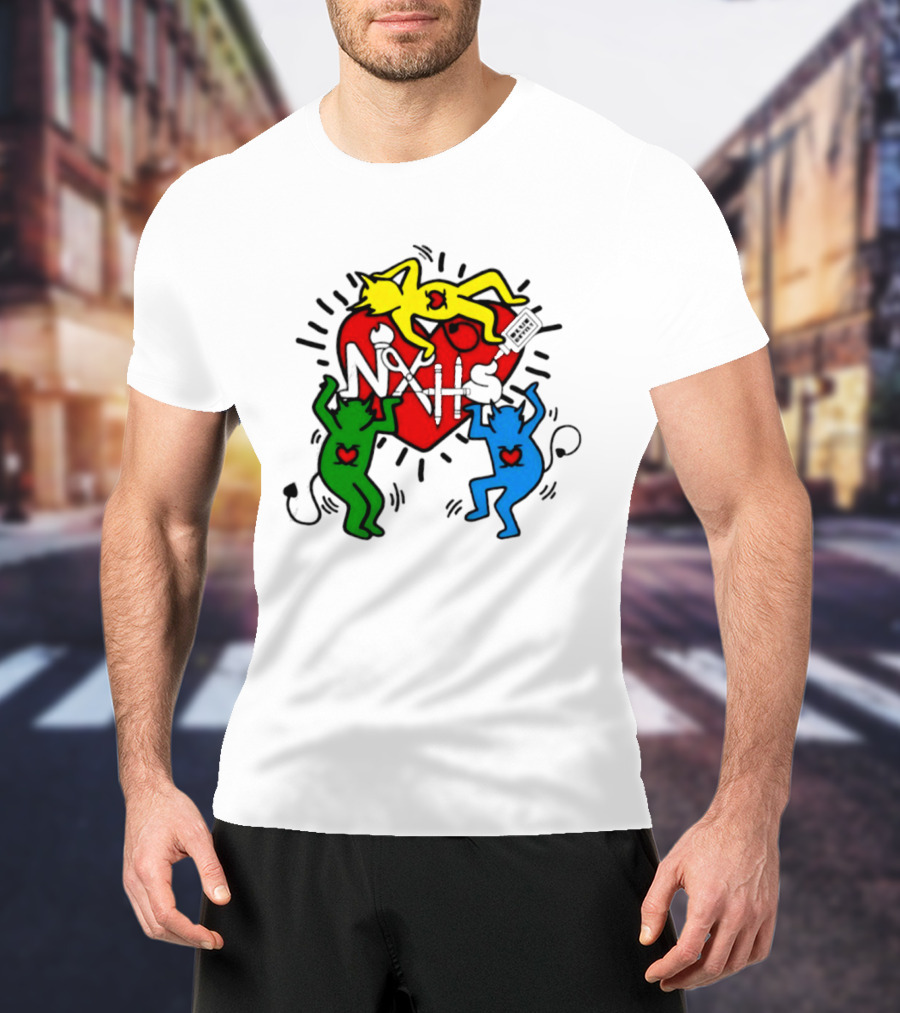 NAHS Blue Devils Keith Haring Heart Colorful Dancing Figures T-Shirt