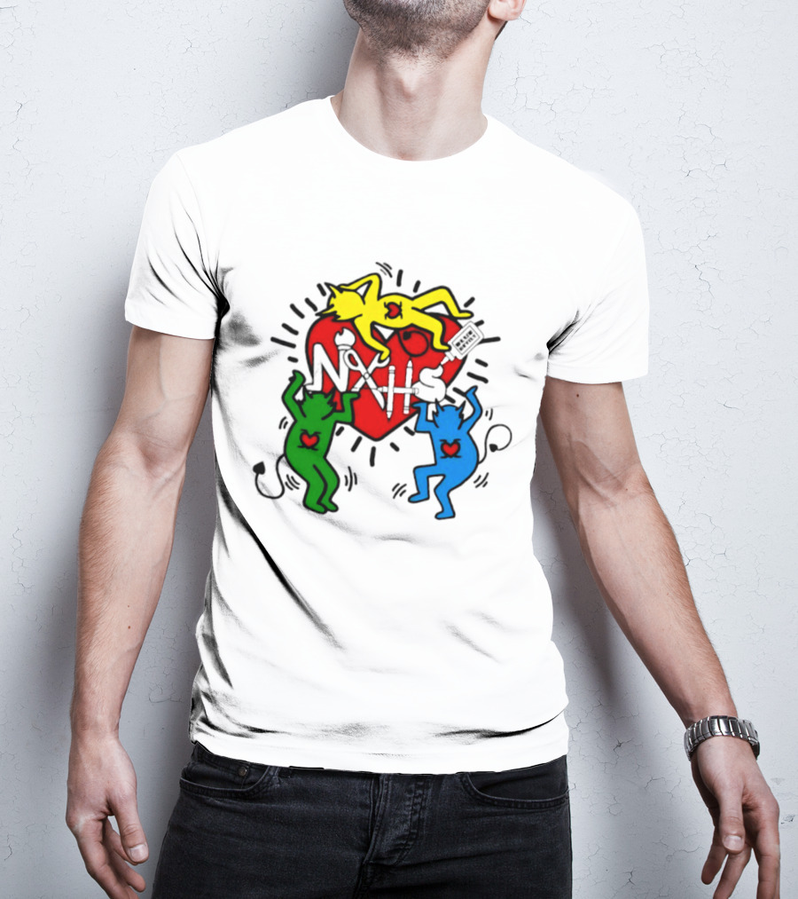NAHS Blue Devils Keith Haring Heart Colorful Dancing Figures T-Shirt
