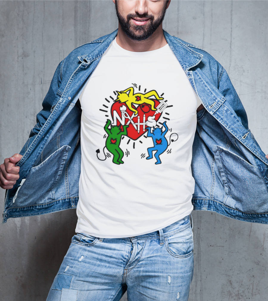 NAHS Blue Devils Keith Haring Heart Colorful Dancing Figures T-Shirt