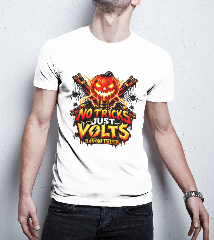 No Tricks Just Volts Electrician Pumpkin Halloween T-Shirt