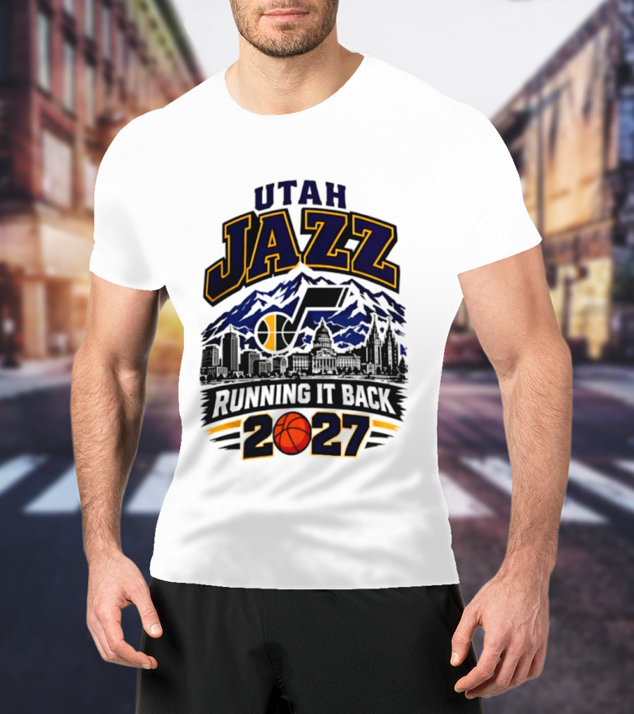Utah Jazz Basketball Running It Back 2027 Skyline T-Shirt