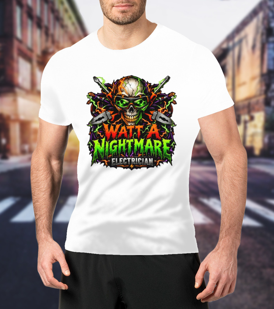 Watt A Nightmare Electrician Skull Halloween T-Shirt