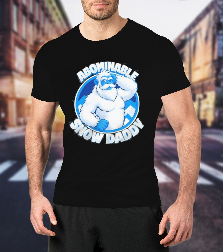 Abominable Snow Daddy Yeti Bigfoot Sasquatch Ice Blue Circle T-Shirt