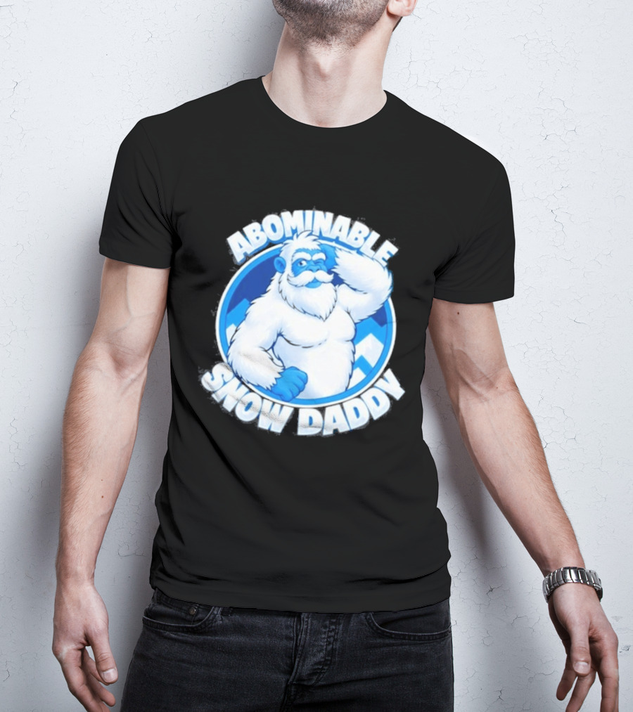 Abominable Snow Daddy Yeti Bigfoot Sasquatch Ice Blue Circle T-Shirt