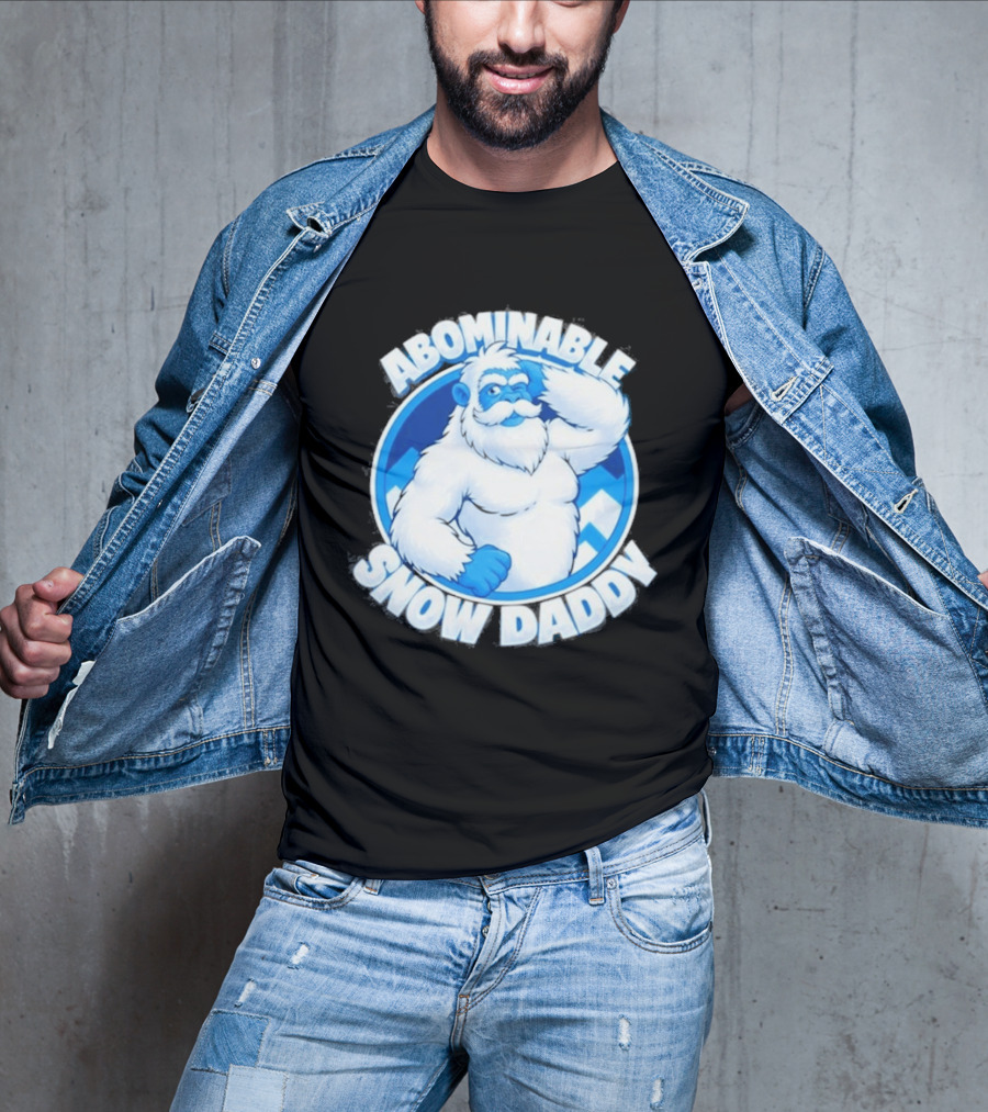 Abominable Snow Daddy Yeti Bigfoot Sasquatch Ice Blue Circle T-Shirt