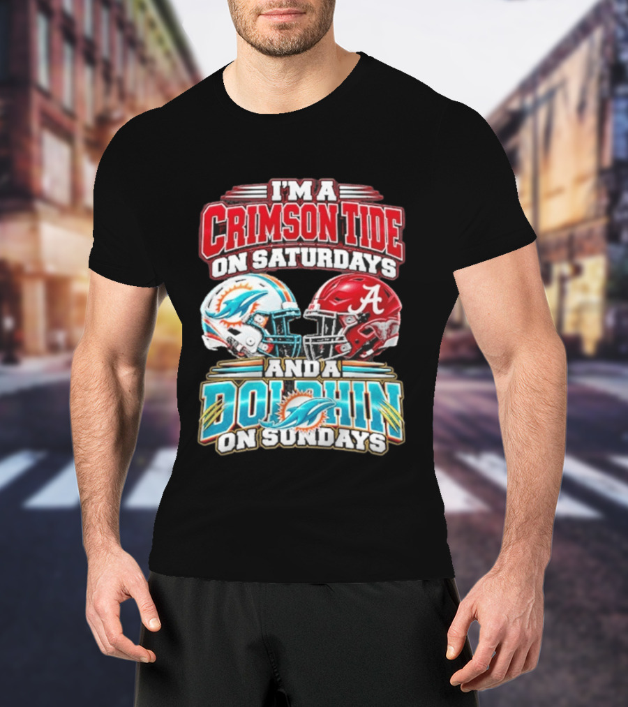 Crimson Tide Saturdays And Dolphin Sundays Football Helmets T-Shirt