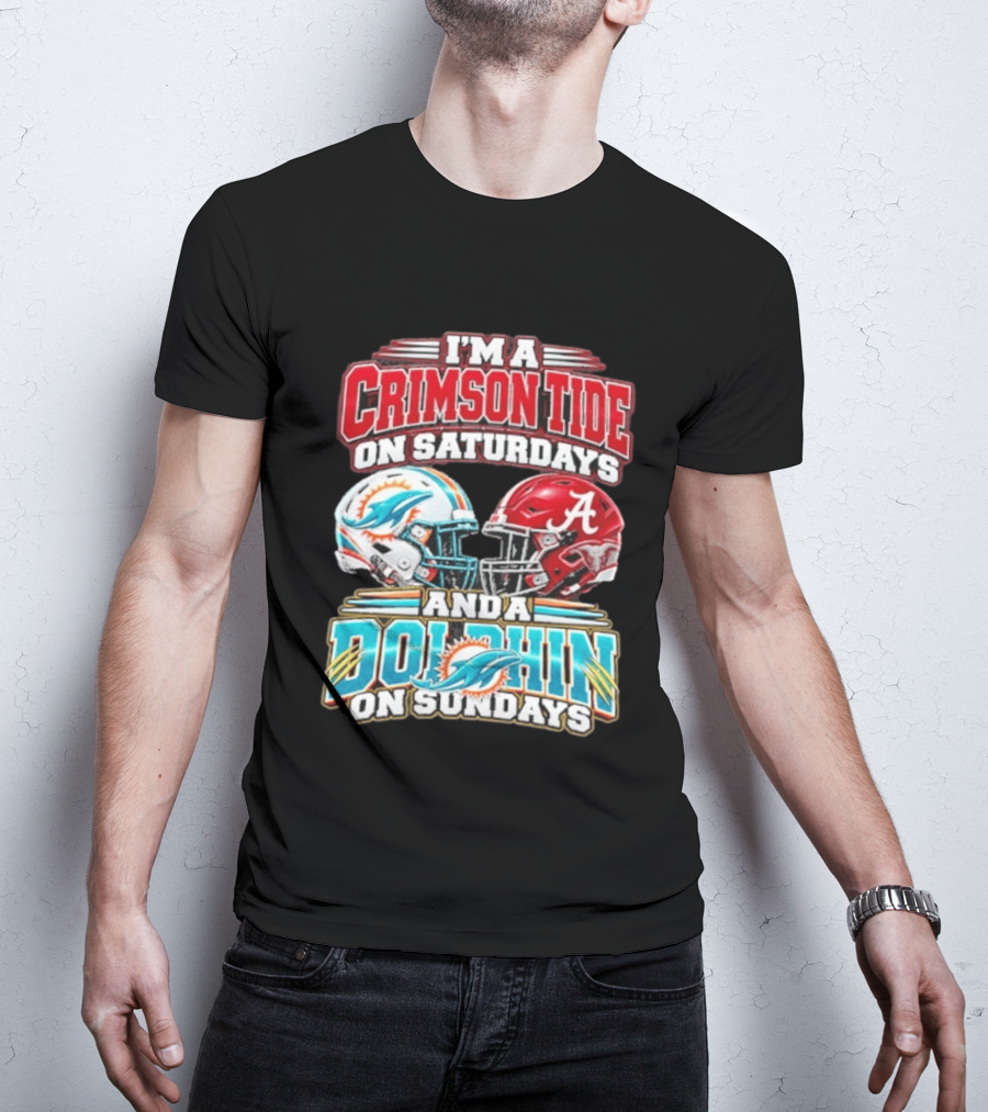 Crimson Tide Saturdays And Dolphin Sundays Football Helmets T-Shirt