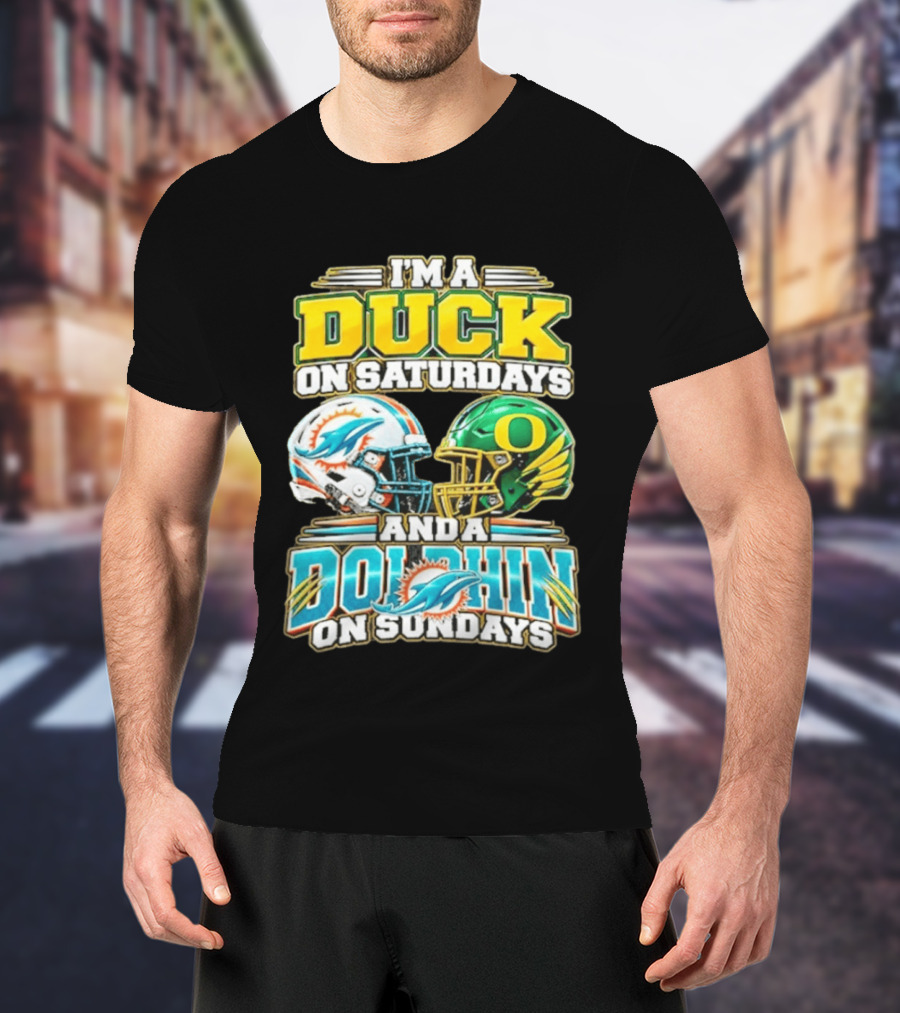 I'm A Duck On Saturdays And A Dolphin On Sundays Football Helmets T-Shirt