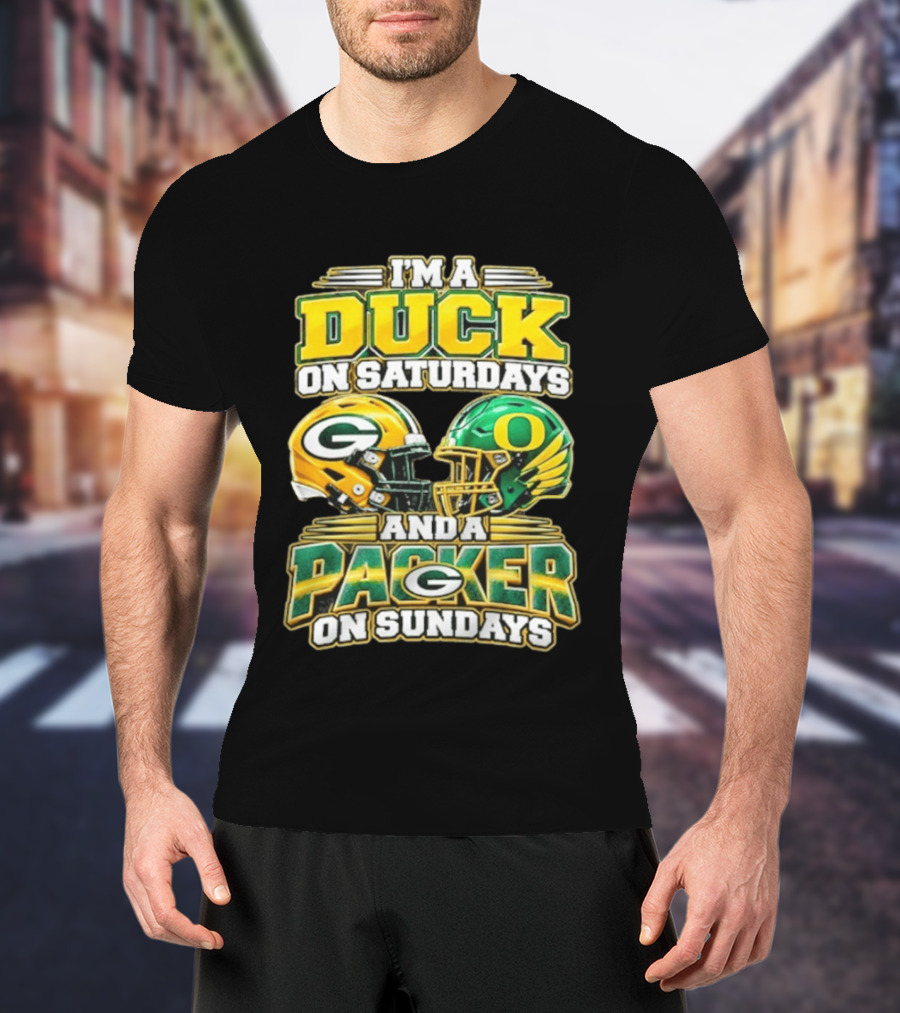 I'm A Duck On Saturdays And A Packer On Sundays Football Helmets T-Shirt