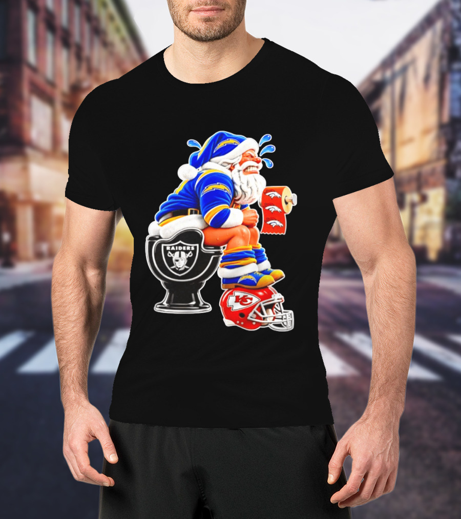 Santa Claus LA Chargers Pooping Raiders Toilet Chiefs Broncos Roll T-Shirt