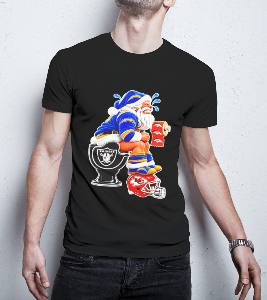 Santa Claus LA Chargers Pooping Raiders Toilet Chiefs Broncos Roll T-Shirt