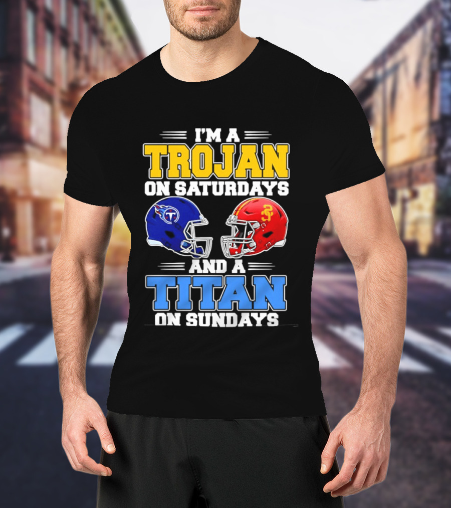 USC Trojans On Saturdays Titans On Sundays Football Helmets T-Shirt