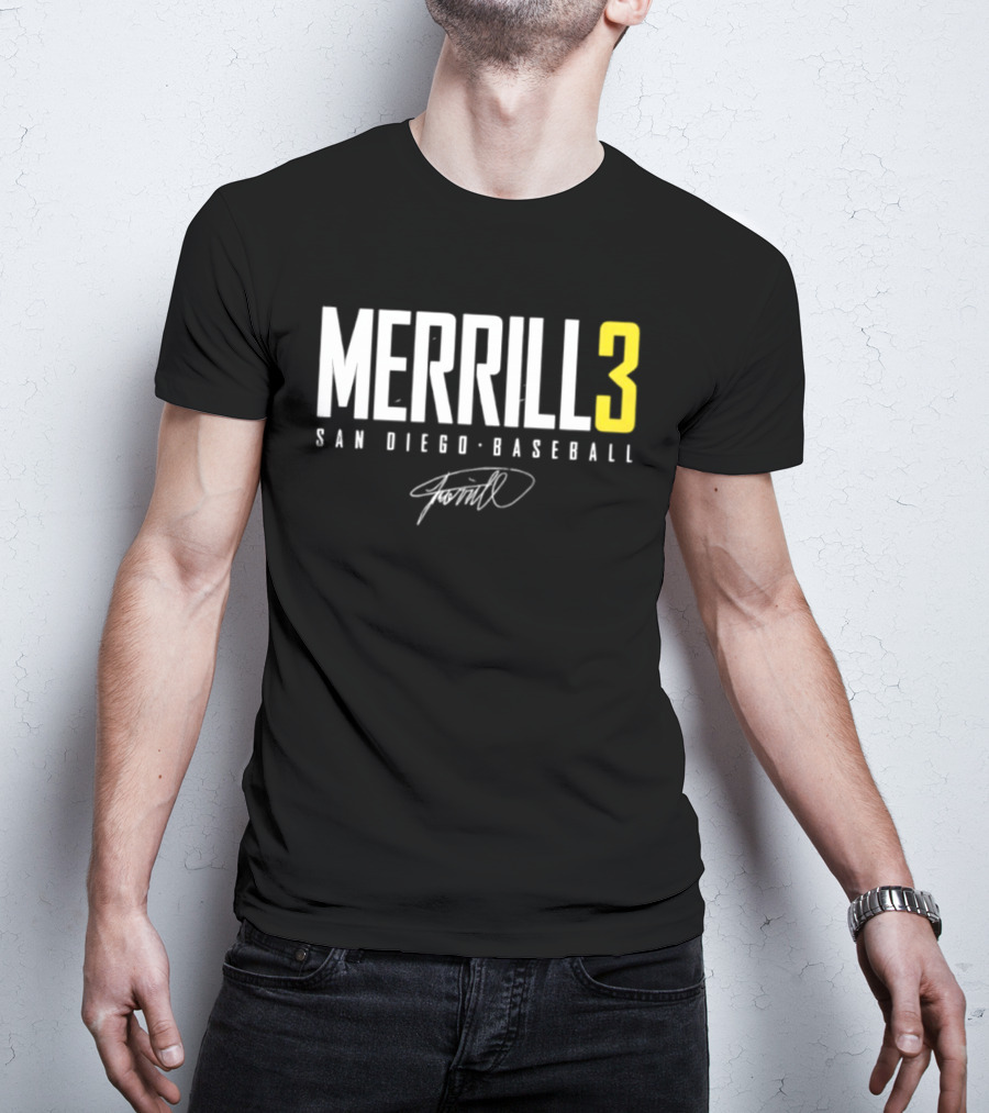 Jackson Merrill 3 San Diego Padres Name And Number Singature T-Shirt