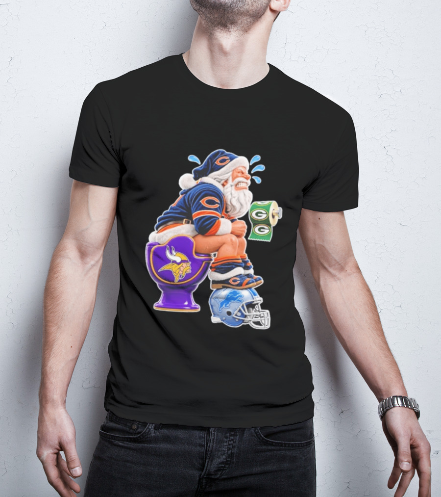 Santa Claus On Toilet Minnesota Vikings Detroit Lions Green Bay Packers Chicago Bears Funny Christmas 2026 Football T-Shirt