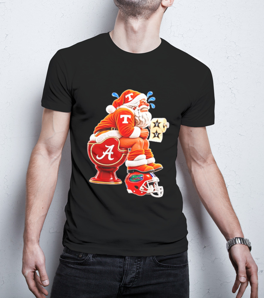 Tennessee Volunteers Santa Claus With Alabama Crimson Tide Toilet Vanderbilt Commodores Toilet Paper Florida Gators Helmet T-Shirt