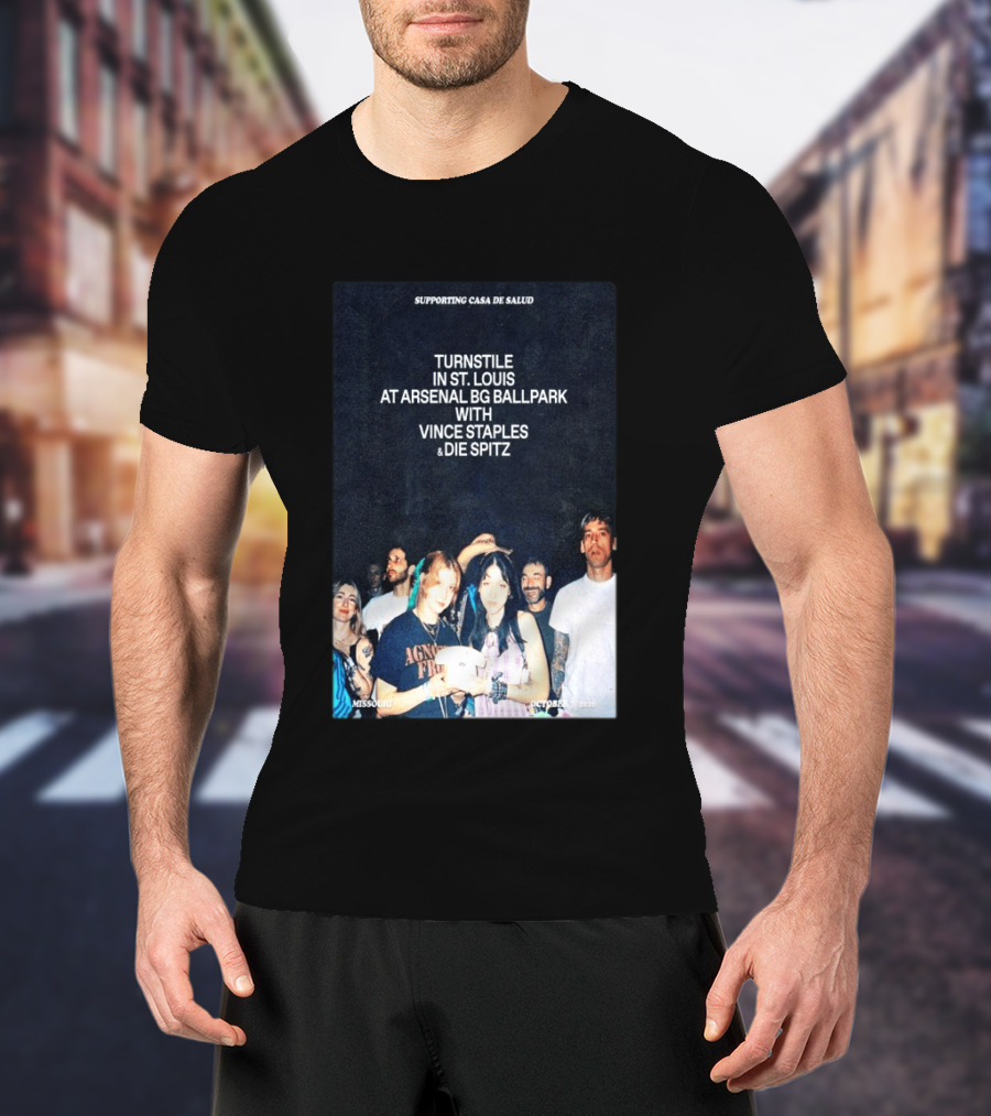 Turnstile St. Louis Arsenal BG Ballpark Vince Staples Die Spitz October 2026 Supporting Casa De Salud Missouri T-Shirt