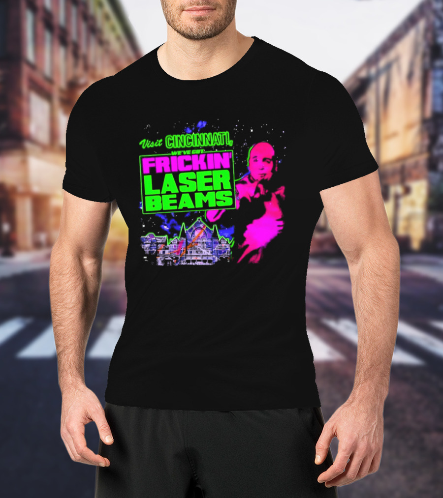 Visit Cincinnati Frickin' Laser Beams Retro Neon T-Shirt