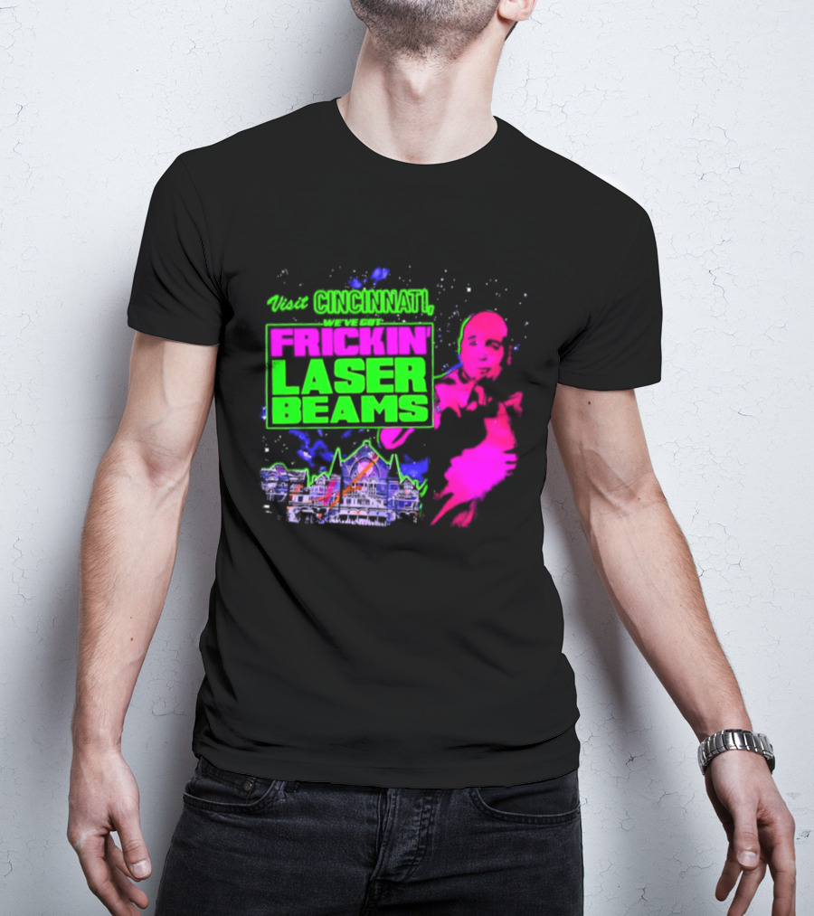 Visit Cincinnati Frickin' Laser Beams Retro Neon T-Shirt