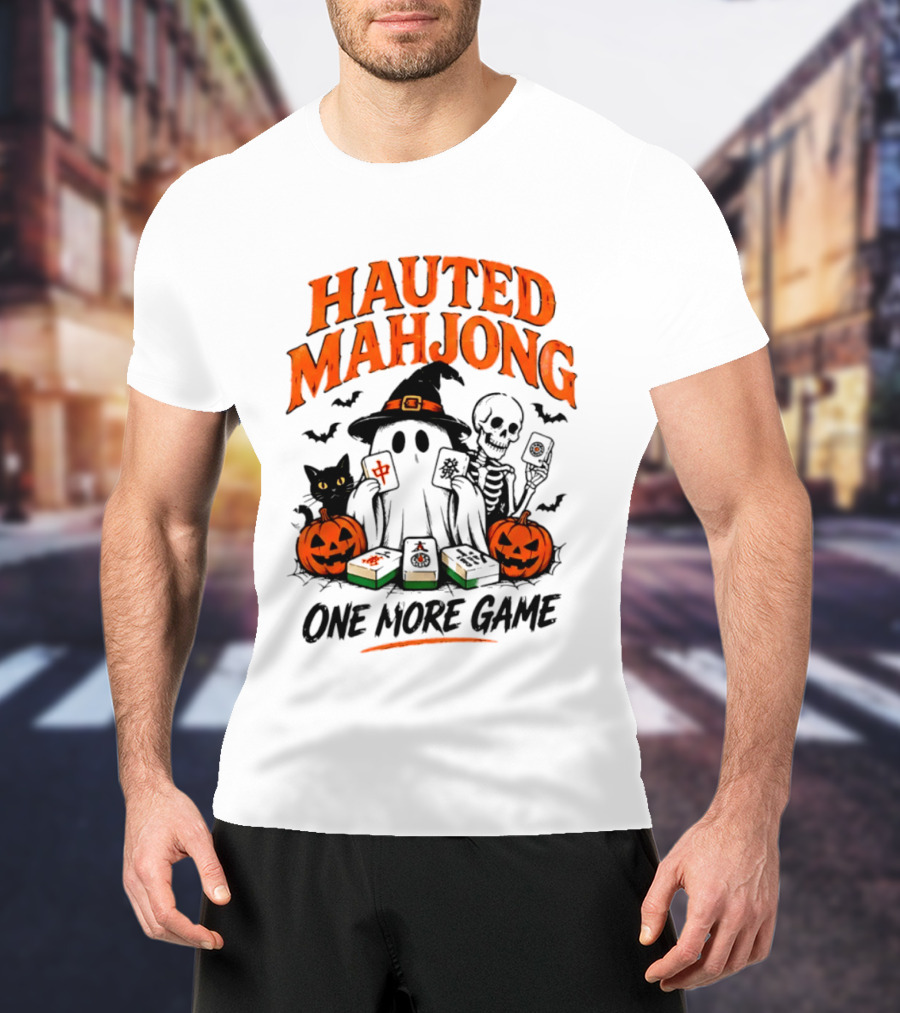 Hauted Mahjong Halloween Ghost Cat Skeleton Pumpkins One More Game T-Shirt