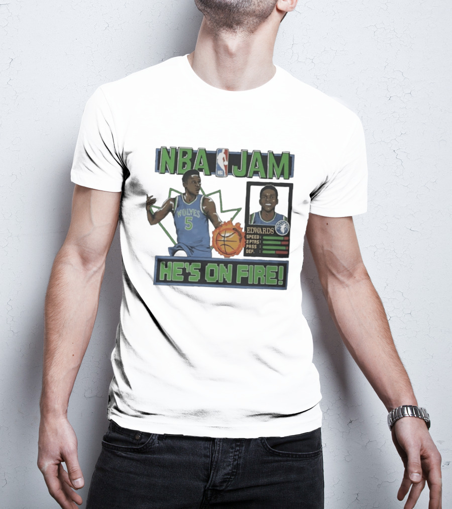NBA Jam Wolves Edwards He's On Fire 2026 T-Shirt