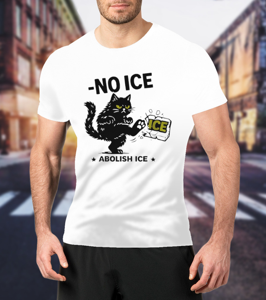 Black Cat No Ice Abolish ICE T-Shirt