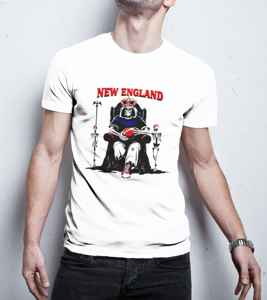 New England Skeletal Football Monarch Sitting On A Throne With Staff T-Shirt