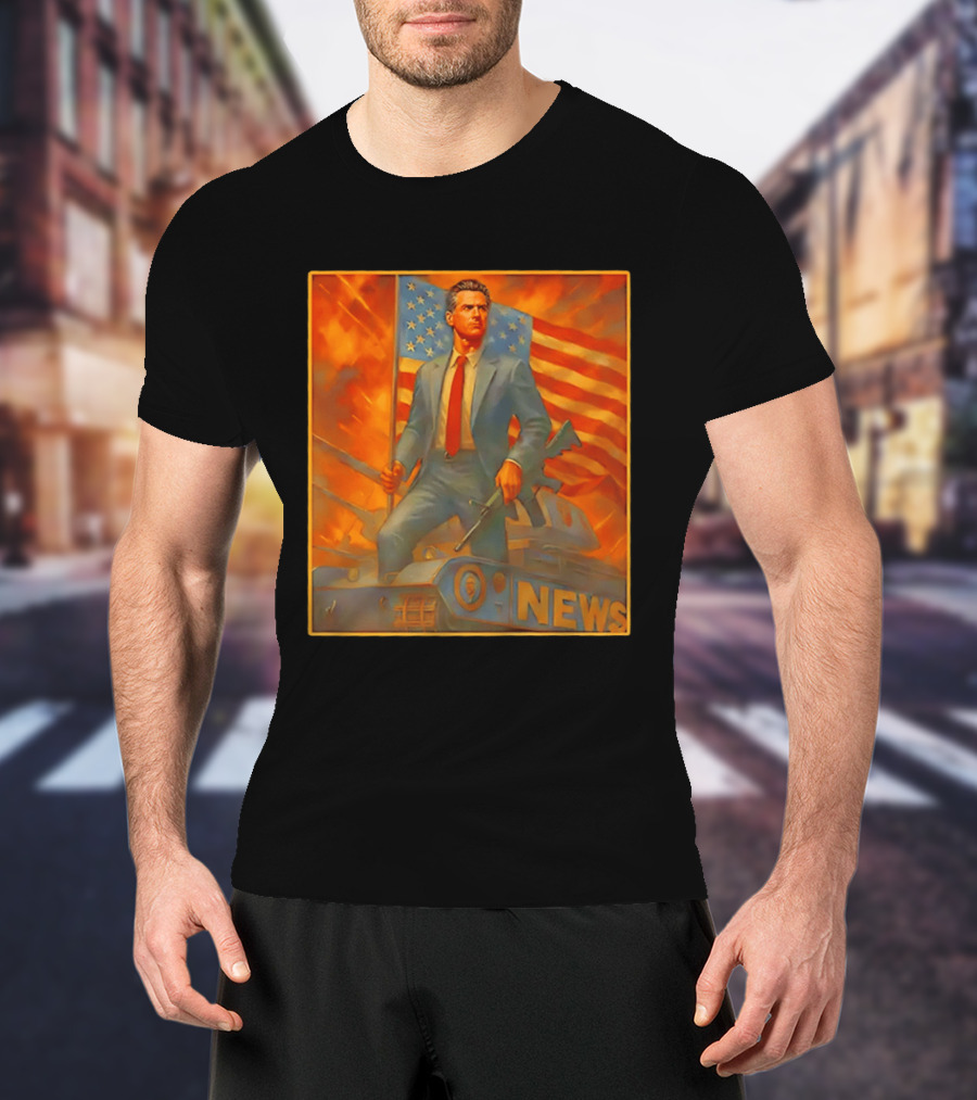 Gavin Newsome Tank Patriotic Flag Rifle News Scene T-Shirt