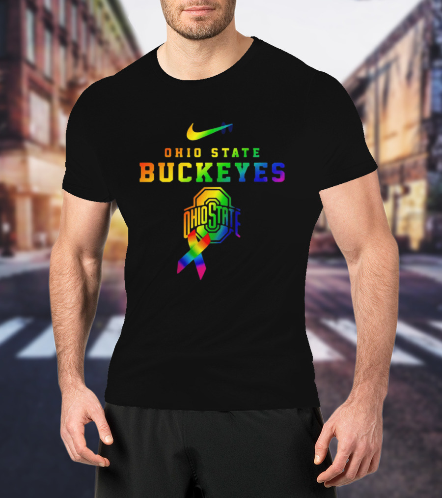 Ohio State Buckeyes Rainbow Logo Fight Cancer In All T-Shirt