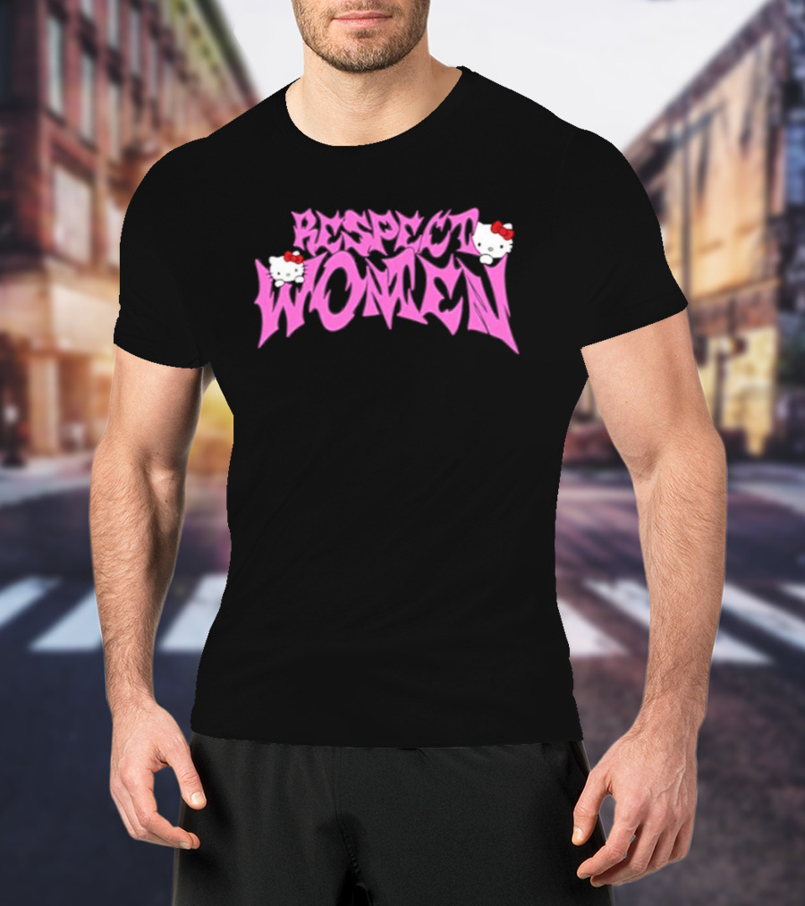 Respect Women Pink Script Featuring Hello Kitty T-Shirt