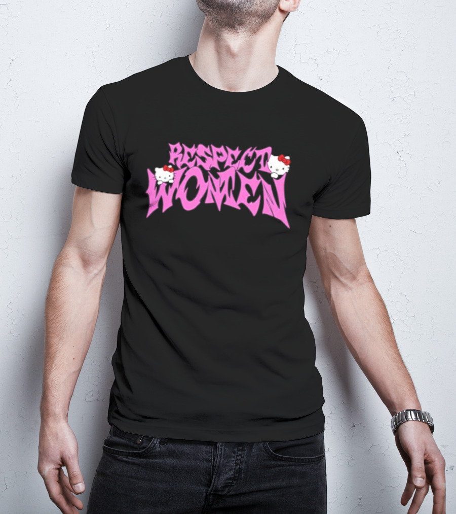 Respect Women Pink Script Featuring Hello Kitty T-Shirt