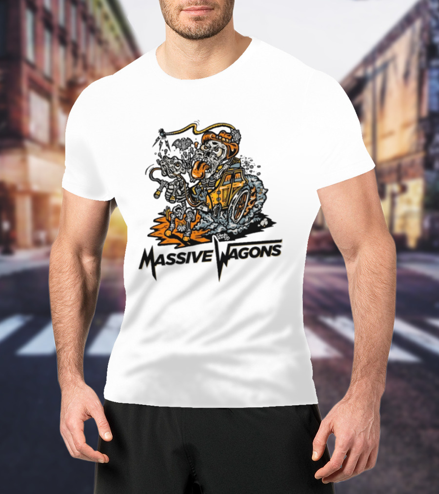 Massive Wagons Skeleton Cowboy In Car T-Shirt