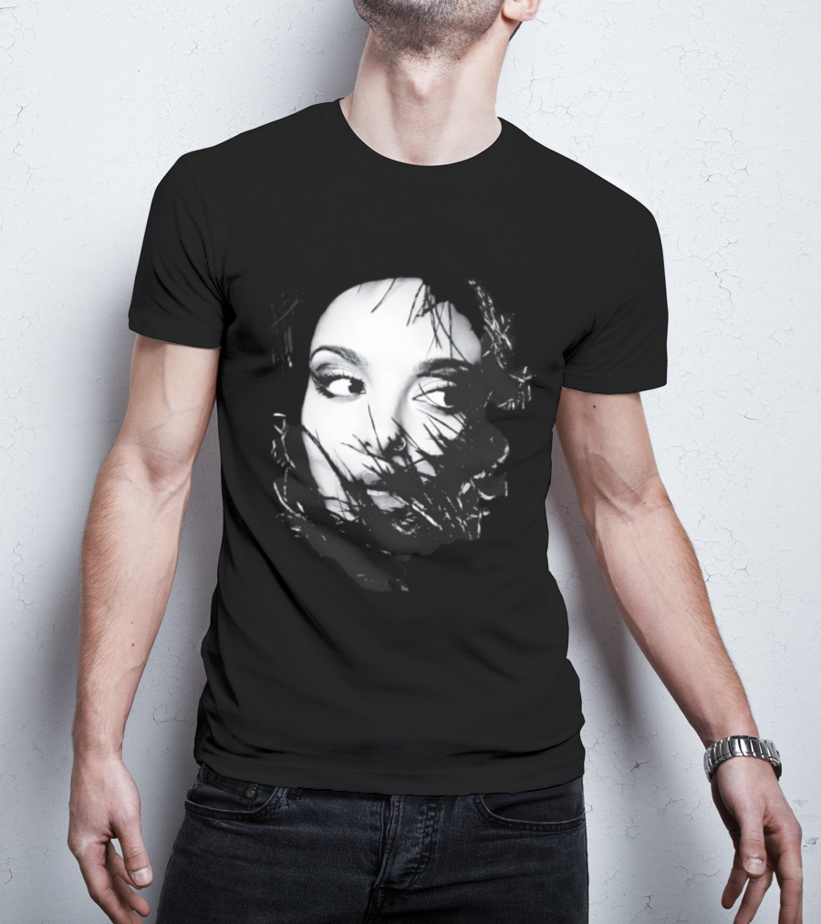 Jade Face Mysterious Gaze Black And White Brushstroke T-Shirt